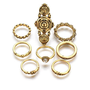 Bohemia Vintage Jewelry Carving Tibetan Gold Color 8PCS Set Punk Boho Ring Sets
