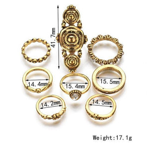 Bohemia Vintage Jewelry Carving Tibetan Gold Color 8PCS Set Punk Boho Ring Sets