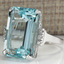 Load image into Gallery viewer, Chic Big Ocean Blue Crystal Engagement Rectangle Transparent Ring Jewelry
