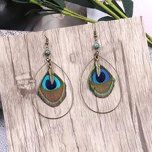 Load image into Gallery viewer, Boho Vintage Feather Peacock Metal Circle Earring Jewelry
