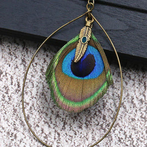 Boho Vintage Feather Peacock Metal Circle Earring Jewelry