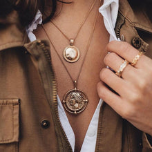 Load image into Gallery viewer, Ailend pendant necklace bohemian female double-layer necklace retro gold carved coin necklace jewelry
