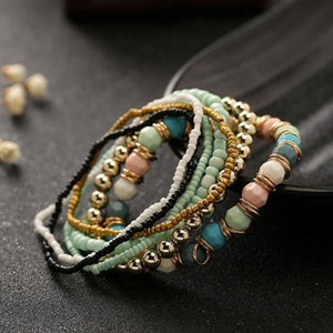 7 Pcs Set Four Seasons Bohemian Multi-layer Beaded Jewelry Elastic Bracelet