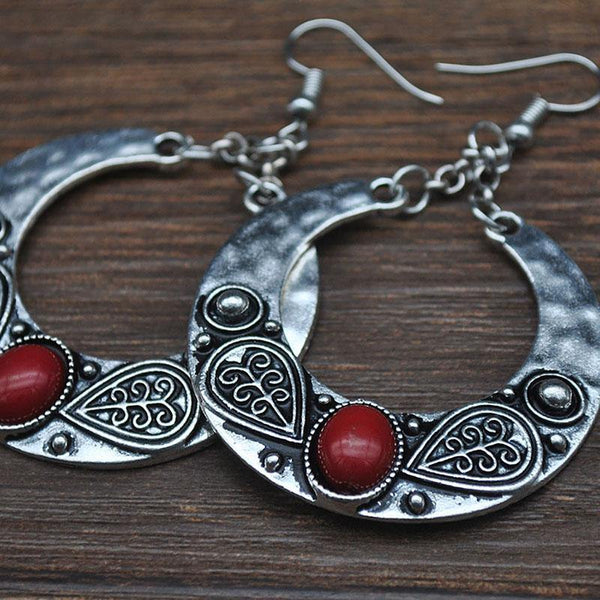 Ethnic Vintage Carved Large Circle Antique Drop Dangle Earrings - hiblings