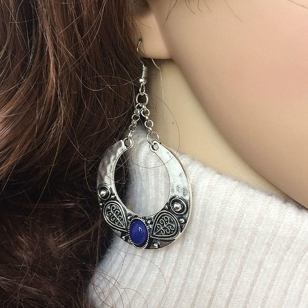 Ethnic Vintage Carved Large Circle Antique Drop Dangle Earrings - hiblings