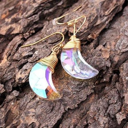 Bling Crystal Magic Moon Eardrop Pendant Handmade Wire Earrings