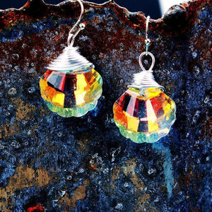 Shell Shape Bling Crystal Magic Eardrop Pendant Handmade Wire Earrings