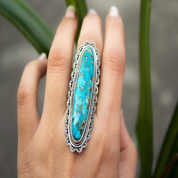 Vintage Look Tibet Alloy Antique Plated Personality Green Ring - hiblings