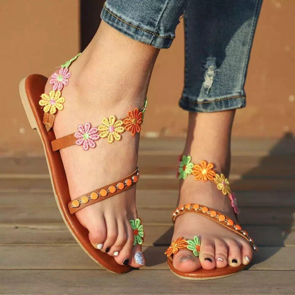 Summer Woman Colorful flowers bohemian ethnic style sandals