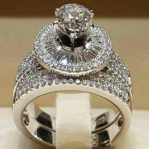 Women Crystal White Round Engagement Ring Set