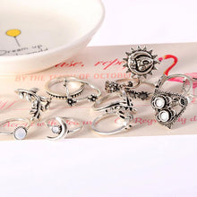 Load image into Gallery viewer, 14PCS Set Openwork Carved Rhinestone Water Drops Flowers Sunflower Moon Sun Rings
