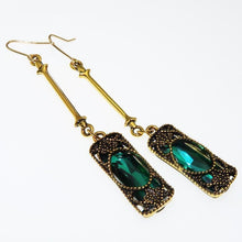 Load image into Gallery viewer, Long Blue Green Stone Dangle Women Bohemian Jewelry Antique Drop Earrings
