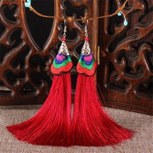 Load image into Gallery viewer, Ethnic Tibet Embroidery Long Tassel Drop Retro Bohemia Handmade Tassel Earrings
