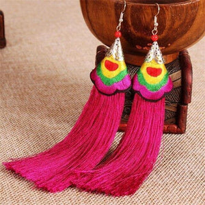 Ethnic Tibet Embroidery Long Tassel Drop Retro Bohemia Handmade Tassel Earrings