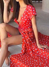 Load image into Gallery viewer, Women s Boho Polka Dots Deep V Neck Short Sleeve Maxi Dress
