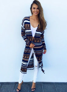 Women s Geometric Print Long Sleeve Cardigan Coat