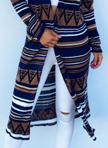 Women s Geometric Print Long Sleeve Cardigan Coat