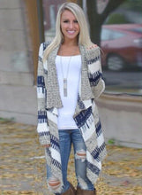 Load image into Gallery viewer, Women s Long Sleeve Open front Color Block Irregular Cardigan
