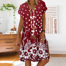 Load image into Gallery viewer, Summer Dot Floral Print V-Neck Short Sleeves Midi Dress
